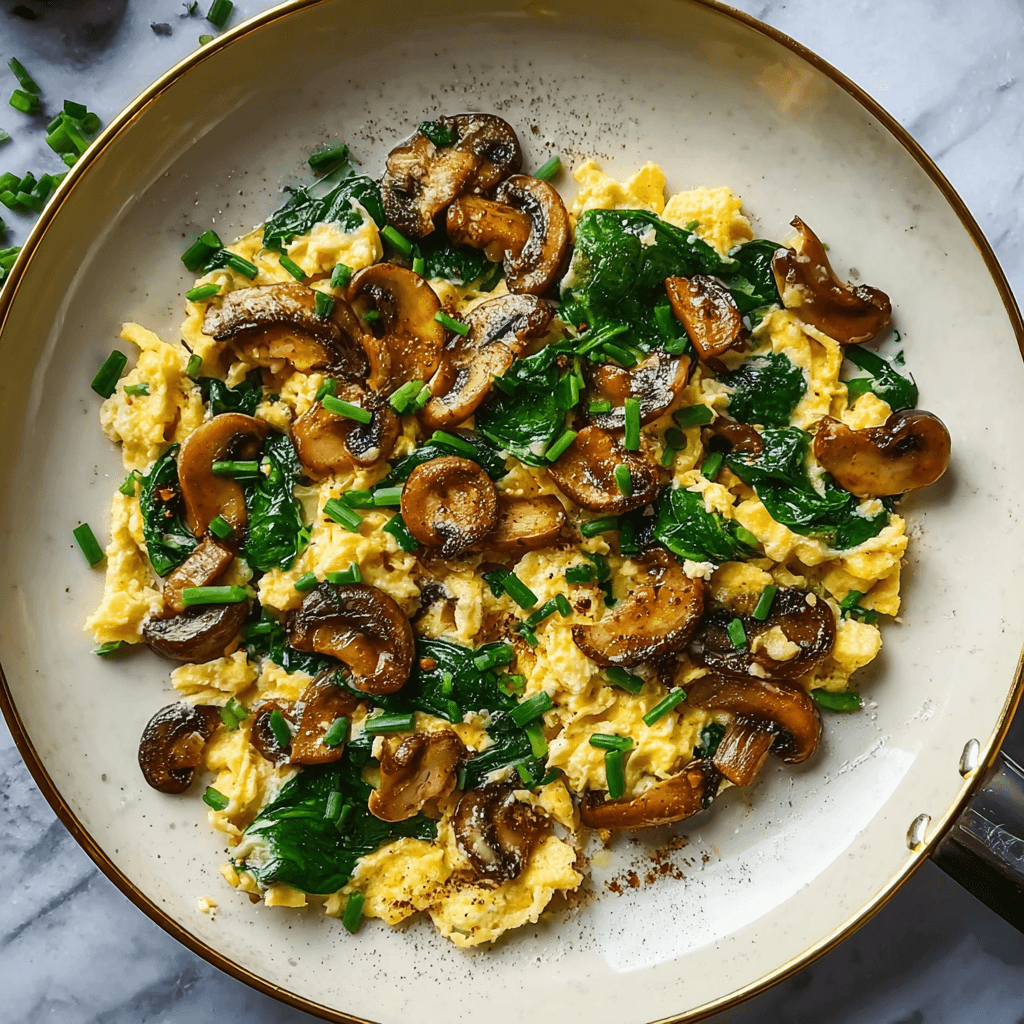 5-Minute Fluffy Mushroom Spinach Scrambled Eggs 5-Minute Fluffy Mushroom Spinach Scrambled Eggs