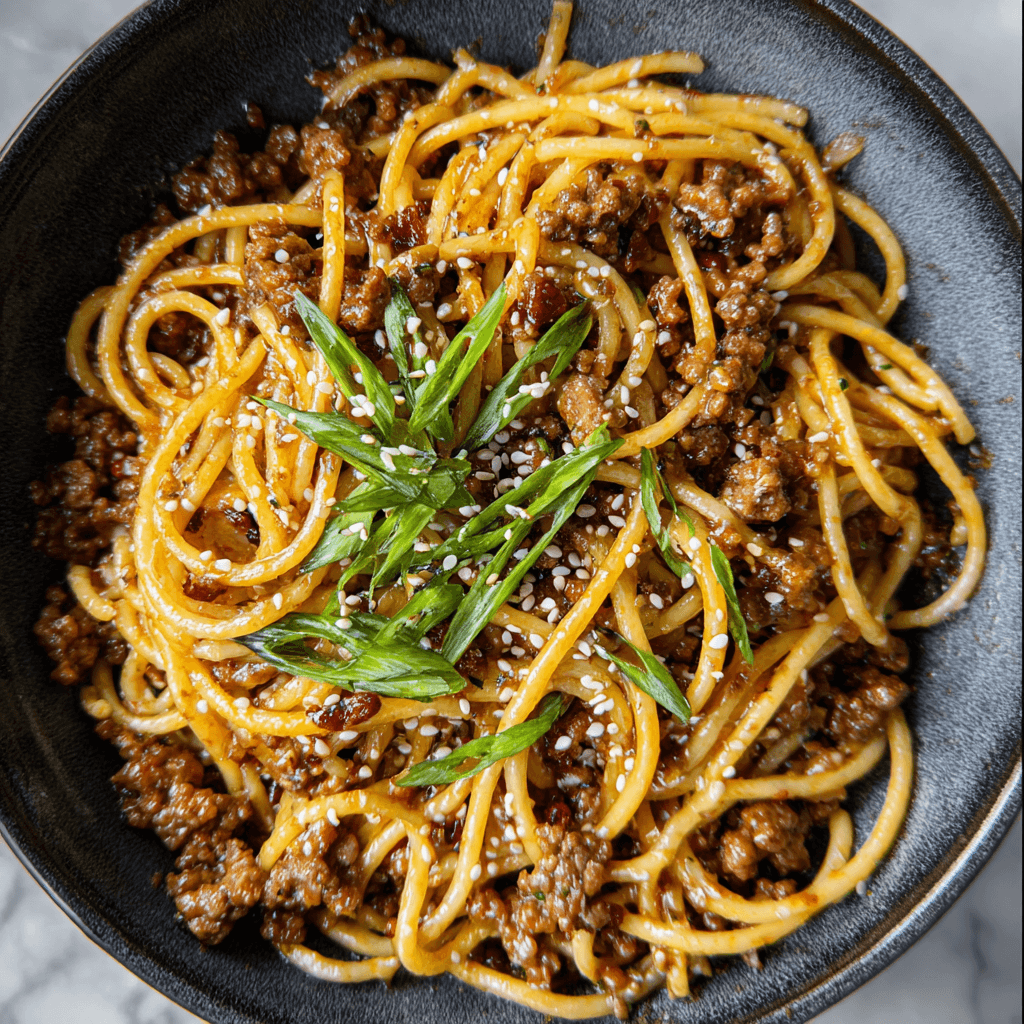 Best Asian Pasta Dish With Savory Ground Beef and Glossy Noodle Sauce